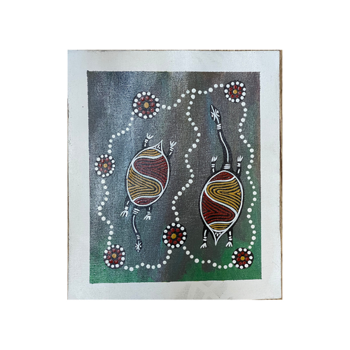 Unstretched Handpainted Aboriginal Art Canvas (30cm x 24cm) - Freshwater Turtles