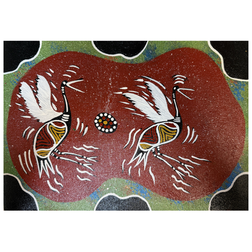 Unstretched Handpainted Aboriginal Art A4 Canvas (21cm x 29cm) - Brolgas of the Plains