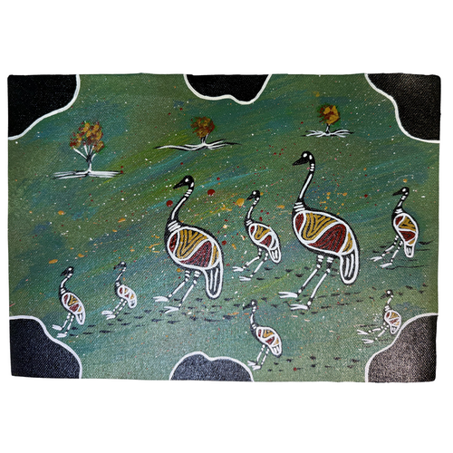 Unstretched Handpainted Aboriginal Art A4 Canvas (21cm x 29cm) - Emu and Dancer
