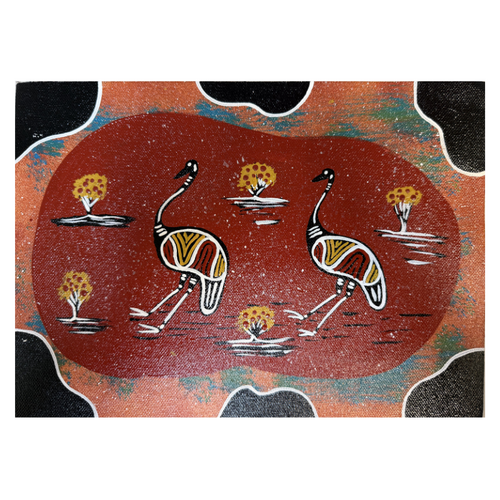 Unstretched Handpainted Aboriginal Art A4 Canvas (21cm x 29cm) - Emus Travelling