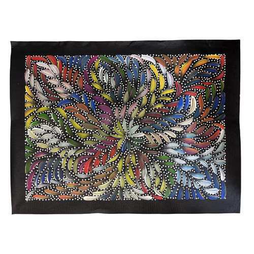 Raintree Aboriginal Art UNStretched Canvas (60cm x 45cm) - Bush Medicine Leaves and Seeds (Multi)