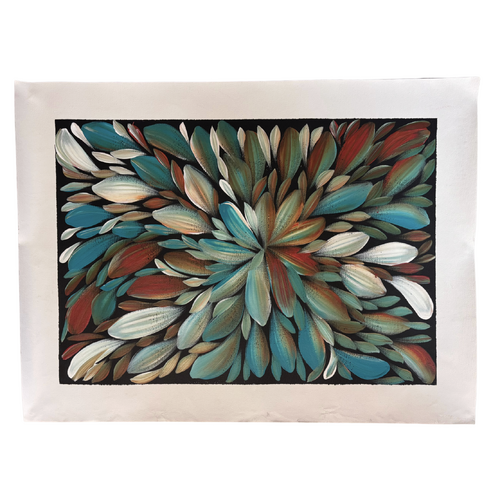 Raintree Aboriginal Art UNStretched Canvas [60cm x 45cm] - Bush Medicine Leaves (Blue/Browns)