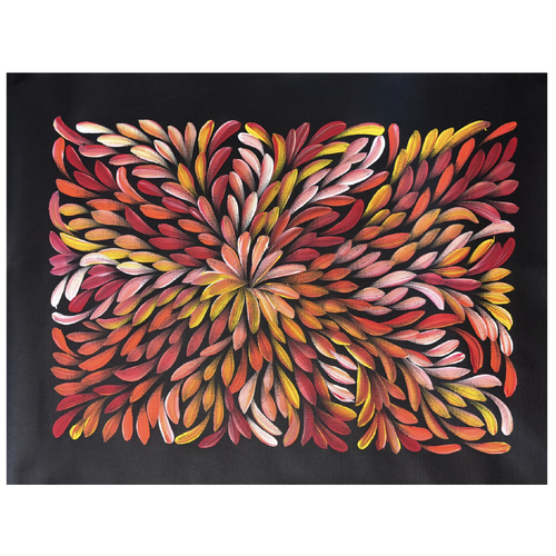 Raintree Aboriginal Art UNStretched Canvas (60cm x 45cm) - Bush Medicine Leaves (Multi/Pinks)