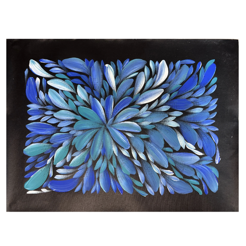 Raintree Aboriginal Art UNStretched Canvas (60cm x 45cm) - Bush Medicine Leaves (Blue)