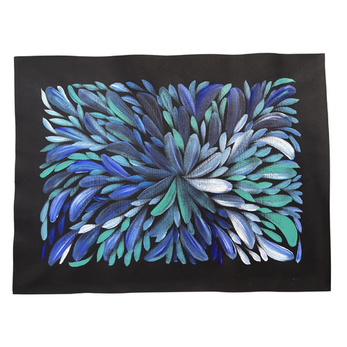 Raintree Aboriginal Art UNStretched Canvas [60cm x 45cm] - Bush Medicine Leaves (Blues)