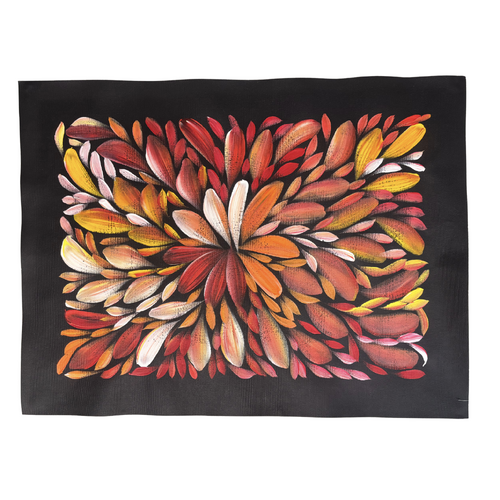 Raintree Aboriginal Art UNStretched Canvas [60cm x 45cm] - Bush Medicine Leaves (Oranges/Pinks)