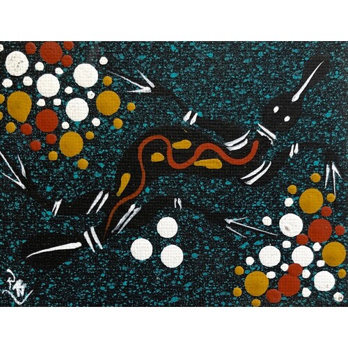 Handpainted Aboriginal Art Canvas Board (10cm x 8cm) - Goanna (Green)