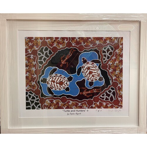 Stephen Hogarth Aboriginal Art Framed Limited Edition Print - Turtle & Hunters (No 2 of 5)