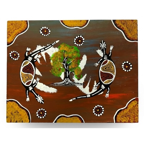 GOANNA - Handpainted Timber Canvas [25cm x 20cm] - Dreamtime Kullilla-Art