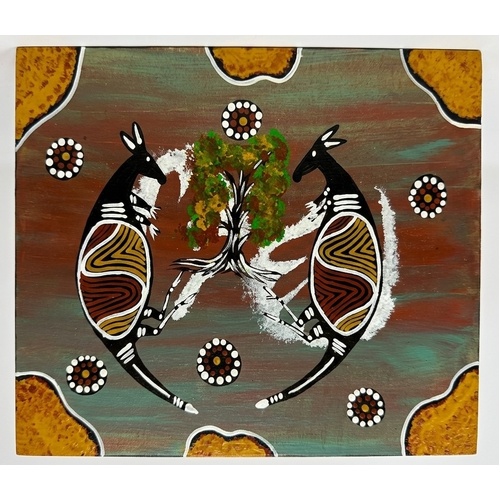 Kangaroo - Handpainted Timber Canvas [25cm x 20cm] - Dreamtime Kullilla-Art