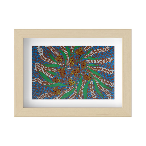 Framed Aboriginal Art PRINT (13cm x 18cm) - Bush Flowers 