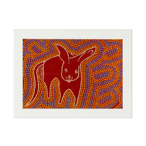 Framed Aboriginal Art PRINT (13cm x 18cm) - Bilby [White Frame]