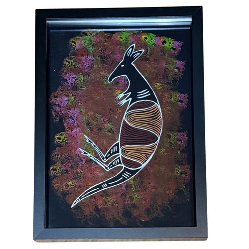 Framed Aboriginal Art Print (23cm x 32cm) - Bohra the Kangaroo