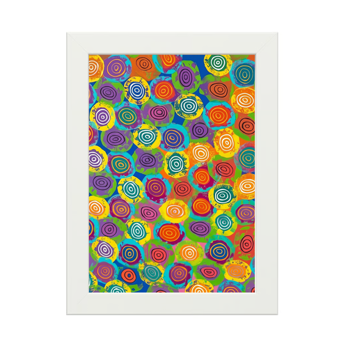 Framed Aboriginal Art PRINT (13cm x 18cm) - Didgeridoo Dreaming 2 [White Frame]