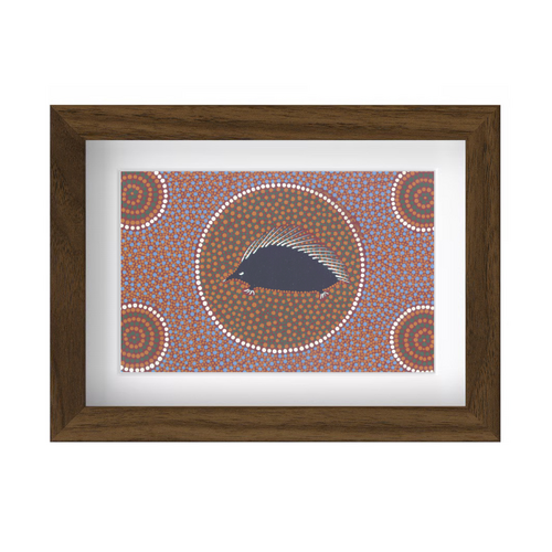 Framed Aboriginal Art PRINT (13cm x 18cm) - Piggi-Billa the Echidna