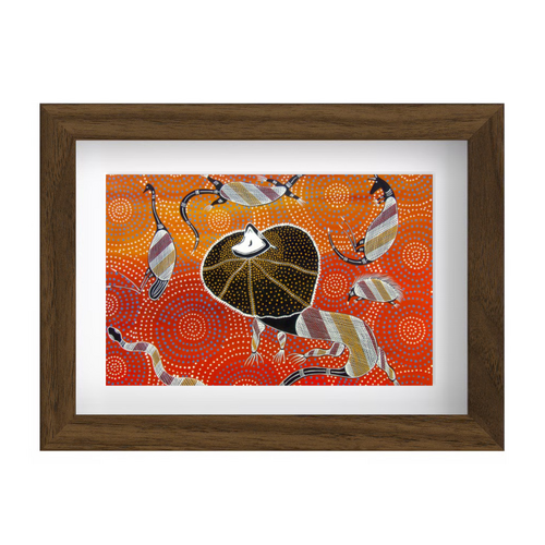 Framed Aboriginal Art PRINT (13cm x 18cm) - King of the Lizards