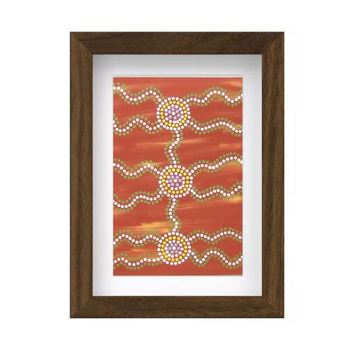 Framed Aboriginal Art PRINT (13cm x 18cm) - Meeting Places 3 