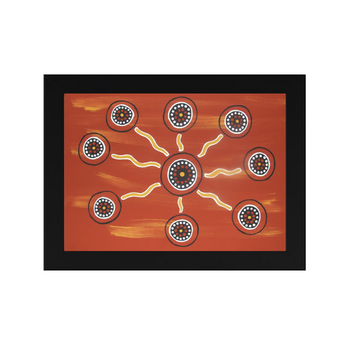 Framed Aboriginal Art PRINT (13cm x 18cm) - Meeting Places (BLACK FRAME)