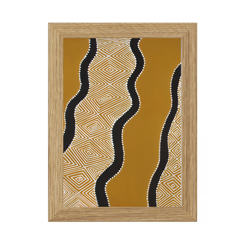 Framed Aboriginal Art PRINT (13cm x 18cm) - Murra Murra Dreaming [Oak Frame]