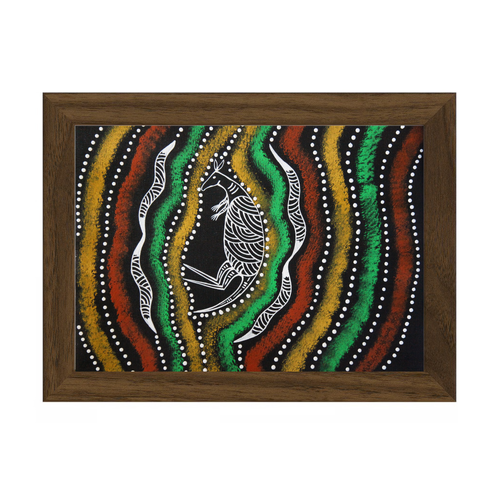 Framed Aboriginal Art PRINT (13cm x 18cm) - Kangaroo Black 2