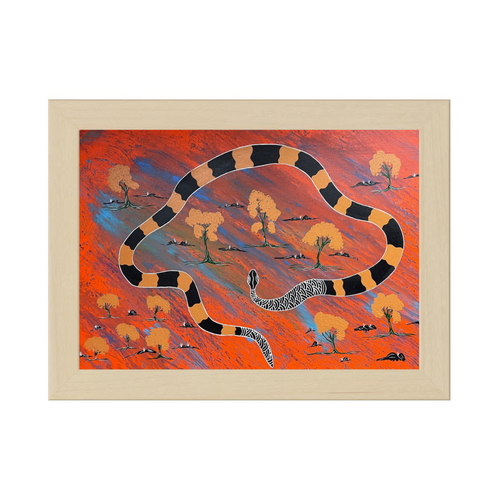 Framed Aboriginal Art PRINT (13cm x 18cm) - Woma Python