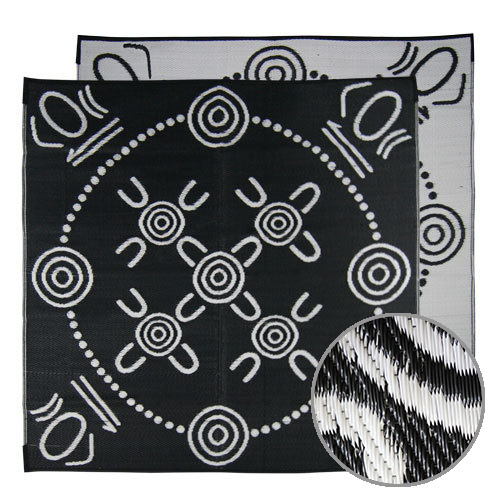Aboriginal Recycled Mat - Med/Square - Gatherings [Colour: Black/White]