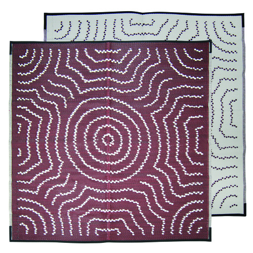 Aboriginal Recycled Mat - Med/Square  - Water Dreaming [Colour: Red Wine/White]