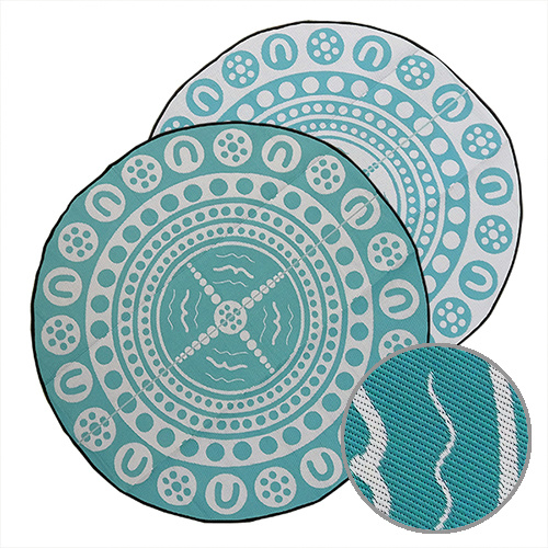 Aboriginal Recycled Mat - 3m Round - Garrima [Colour: Aqua/White]