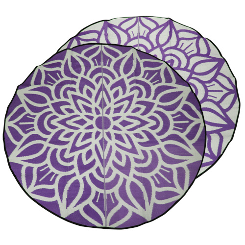 Melanesian Recycled Mat - Round - Mandala [Colour: Purple/White]