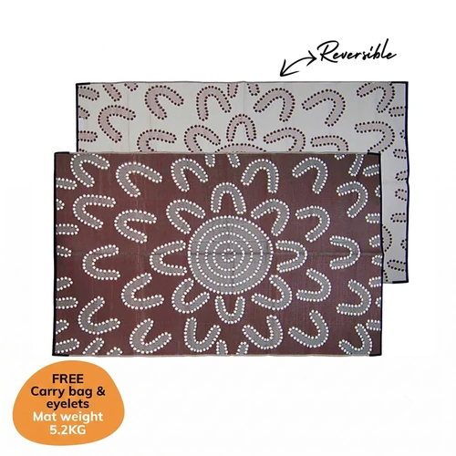 Meeting Place  (Brown/White) - (2.4m x 4m) -  Aboriginal Recycled Mat