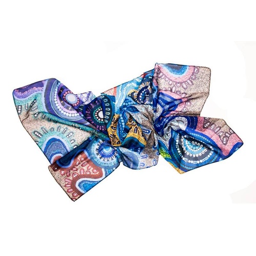 Lee-Anne Hall Aboriginal Art Giftboxed 100% Silk Scarf (60cm X 140cm) [SS702]