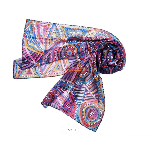 Warlukurlangu Aboriginal Art Giftboxed 100% Silk Scarf - Pikilyi Jukurrpa