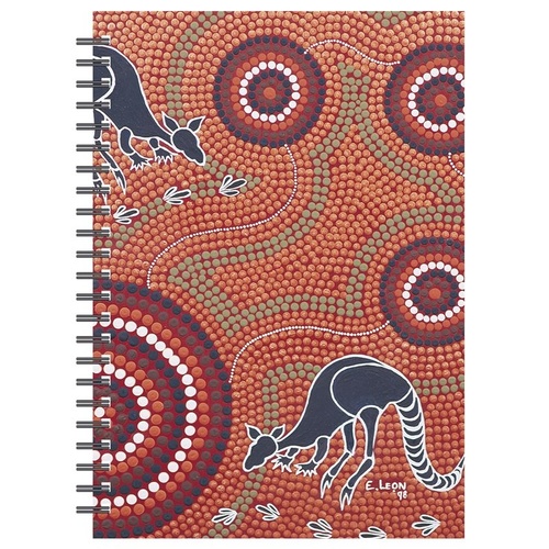 Tobwabba Aboriginal Art A5 Spiral Notebook - Grazing Kangaroos