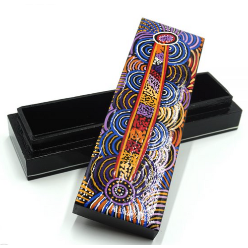 Lacquered Aboriginal Art Pencil Box - Mulga Country