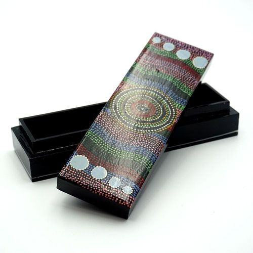 Lacquered Aboriginal Art Pencil Box - Rockholes