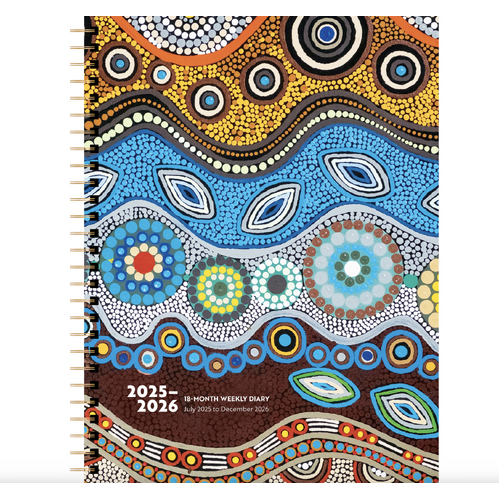 Aboriginal Art (Soft Cover) 18 Month Weekly Diary (2025-2026) - Waterways