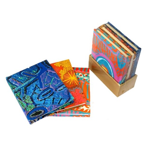 Handmade Aboriginal Art Paper Set (3) Mini Blank Journals - Set 2