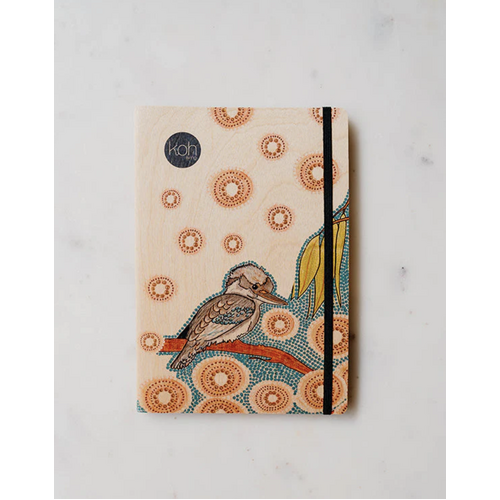 Koh Living Aboriginal Art A5 Ruled Journal with Wood Cover - Kookaburra