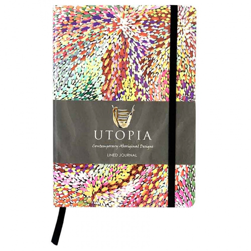 Utopia Aboriginal Art PU Leather A5 Ruled Journal - Firesparks (Yellow)