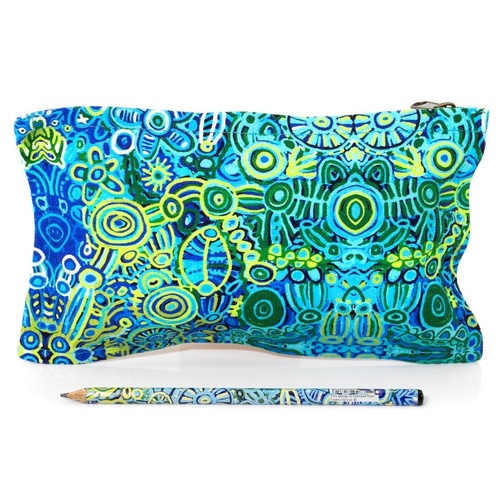 Better World Aboriginal Art Cotton Canvas/Mesh 1 Zip Pencil Case - Ngarrindjeri Country