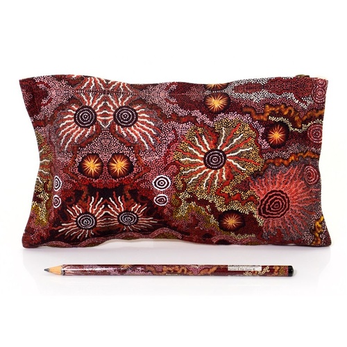 Better World Aboriginal Art Cotton Canvas/Mesh 1 Zip Pencil Case - Family & Country