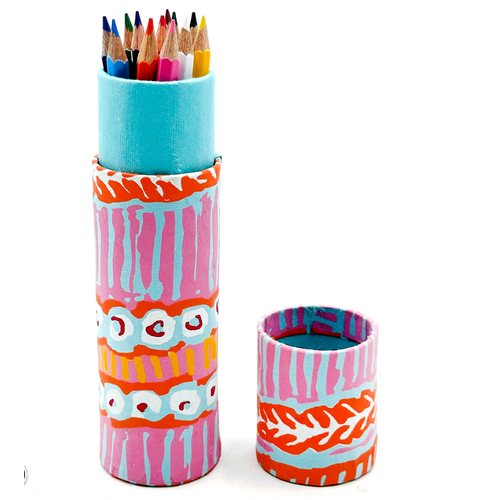 Handmade Paper Aboriginal Art Coloured Pencils (Set 12) Tube - Two Dogs Dreaming