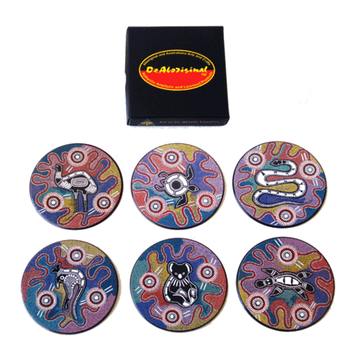 Baribunma Aboriginal Art Round Boxed Coaster Set (6)  - Animals 
