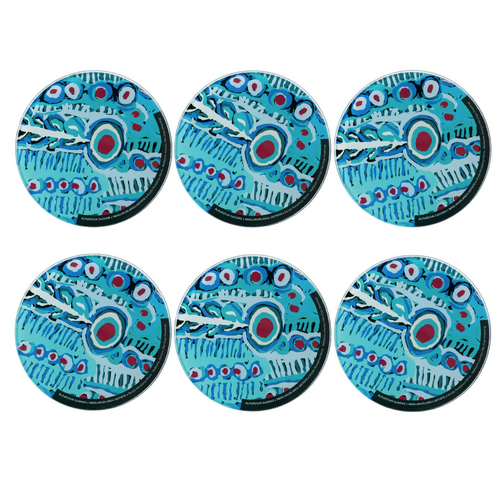 Warlukurlangu Aboriginal Art Glass Coaster Set (6) - Two Dogs Dreaming