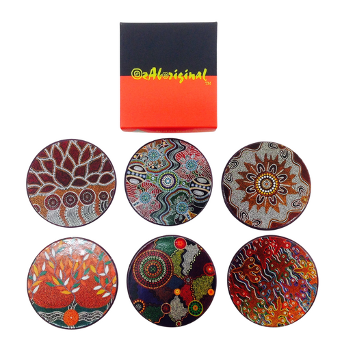 Lee Anne Hall Aboriginal Art Round Boxed Coaster Set (6)  - Various Designs (14CC001)