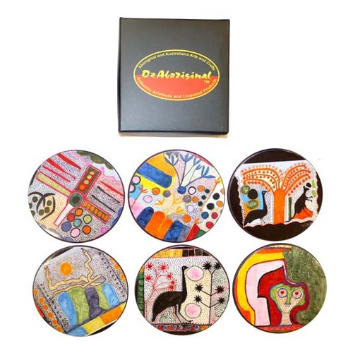 Indigenart Aboriginal Art Round Boxed Coaster Set (6)  - Various Designs (6CC01)