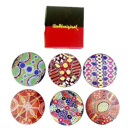 Keringke Aboriginal Art Round Boxed Coaster Set (6)  - Various Designs (15CC002)