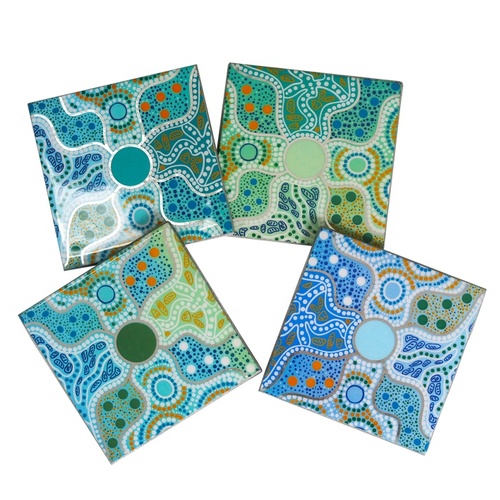 Nanda Girl Aboriginal Art Boxed Resin Coaster Set (4) - Spring in the Murchison