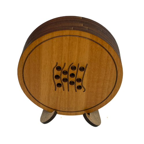 Murra Wolka Timber Coaster Set (6) with display Stand - Symbols [colour: Timber]