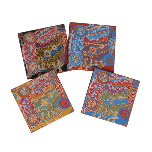 Patricia Fatt Coaster Set of 4 Boxed 9.5 X 9.5cm - Rocks and Waterholes